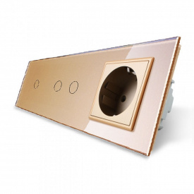 Сенсорний вимикач Livolo 3 каналу (1-2) із розеткою золото скло (VL-C701/C702/C7C1EU-13)