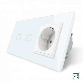 Сенсорний прохідний вимикач Livolo 2 каналу з розеткою білий скло (VL-C702S/C7C1EU-11)