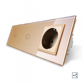Сенсорний прохідний вимикач Livolo 2 каналу (1-1) із розеткою золото скло (VL-C701S/C701S/C7C1EU-13)