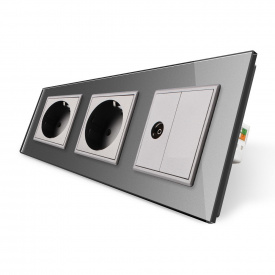 Розетка тримісна комбінована Силова ТВ Livolo сірий скло (VL-C7C2EU1VK0-15)