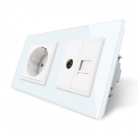Розетка двухместная комбинированная Силовая Интернет ТВ Livolo белый стекло (VL-C7C1EU1V1C-11)