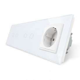 Сенсорний вимикач Livolo 4 каналу (2-2) з розеткою білий скло (VL-C702/C702/C7C1EU-11)