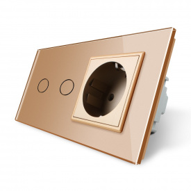 Сенсорний вимикач Livolo 2 каналу із розеткою золото скло (VL-C702/C7C1EU-13)