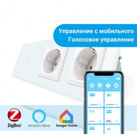 Сенсорный Wi-Fi выключатель Livolo ZigBee с двумя розетками белый стекло (VL-C701Z/C7C2EU-11)