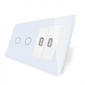 Сенсорний вимикач 2 каналу Livolo з двома USB розетками білий скло (VL-C702/2USB-11)