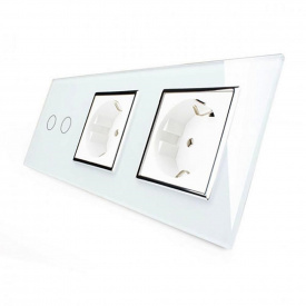 Сенсорний вимикач Livolo 2 каналу 2 розетки білий хром скло (VL-C702/C7C2EU-11C)
