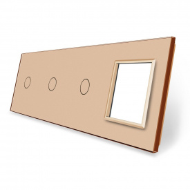 Сенсорна панель вимикача Livolo 3 каналу та розетку (1-1-1-0) золото скло (VL-C7-C1/C1/C1/SR-13)