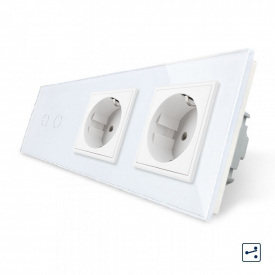 Сенсорный проходной выключатель Livolo 2 канала 2 розетки белый стекло (VL-C702S/C7C2EU-11)