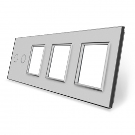 Сенсорна панель вимикача Livolo 2 каналу та трьох розеток (2-0-0-0) сірий скло (VL-C7-C2/SR/SR/SR/SR-15)