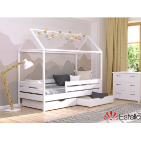 Дитяче ліжко-будиночок Estella Аммі 80х190 см біла з бортиками шатром дерев'яна колір-107