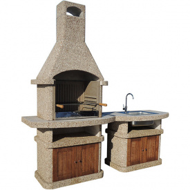 Камин барбекю уличный Сицилия со столом и дверцами