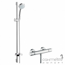Смеситель-термостат с душевым гарнитуром Hansgrohe Croma 100 EcoSmart 27033000 хром
