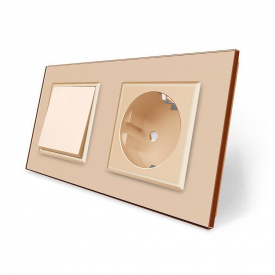 Одноклавішний вимикач із розеткою золотий скло Livolo (VL-C7C1EUK1-13)