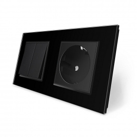 Двухклавишный выключатель с розеткой черный стекло Livolo (VL-C7C1EUK2-12)