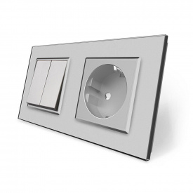 Двоклавішний вимикач із розеткою сірий скло Livolo (VL-C7C1EUK2-15)