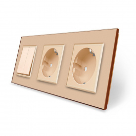 Двоклавішний вимикач із подвійною розеткою золотий скло Livolo (VL-C7C2EUK2-13)