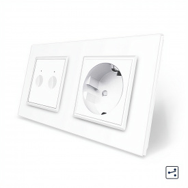 Сенсорный проходной выключатель Sense 2 сенсора 1 розетка белый стекло Livolo (VL-C7FC2S/FCTC16A-4WP)