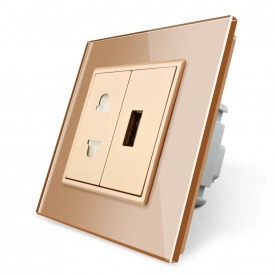 Розетка универсальная с USB розеткой золотой стекло Livolo (VL-C7C1AUSB-13)