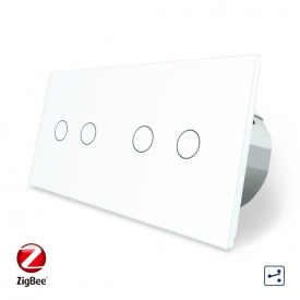 Розумний сенсорний прохідний вимикач 4 сенсори (2-2) білий скло Livolo (VL-C702SZ/C702SZ-11)