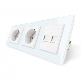 Розетка трехместная комбинированная Силовая 2 Интернет белый стекло Livolo (VL-C7C2EU2CK0-11)