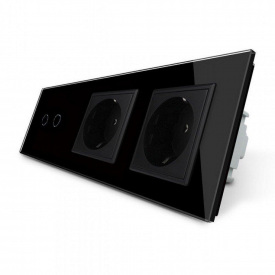 Сенсорний ZigBee вимикач 2 сенсора 2 розетки чорний скло Livolo (VL-C702Z/C7C2EU-12)