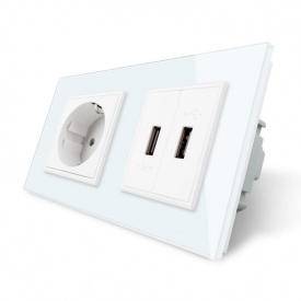 Розетка із заземленням з 2 USB розетками білий скло Livolo (VL-C7C1EU2USB-11)