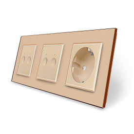 Сенсорний вимикач Sense 4 сенсора (2-2) 1 розетка золотий скло Livolo (VL-C7FC2/FC2/FCTC16A-6AP)