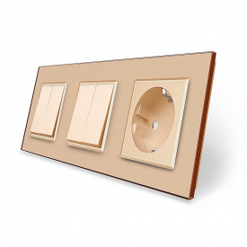 Комплект двоклавішних вимикачів із розеткою золотого скла Livolo (VL-C7K2/K2/FCTC16A-6AP)