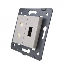 Механизм универсальная розетка и USB розетка серый Livolo (C7-C1A1USB-15)