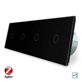 Умный сенсорный проходной выключатель 4 сенсора (1-1-1-1) черный стекло Livolo (VL-C704SZ-12)
