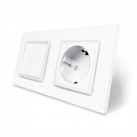 Двоклавішний вимикач з розеткою білий скло Livolo (VL-C7C1EUK2-11)