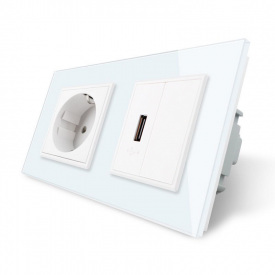 Розетка с заземлением с USB розеткой белый стекло Livolo (VL-C7C1EUUSBK0-11)