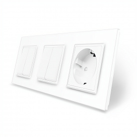 Комплект двоклавішних вимикачів з розеткою білий скло Livolo (VL-C7K2/K2/FCTC16A-6WP)