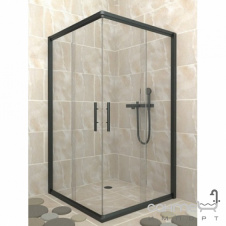 Квадратная душевая кабина Veronis Indiana Black 900x900 профиль матовый черный, прозрачное стекло
