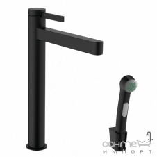 Смеситель для раковины высокий с гигиеническим душем Hansgrohe Finoris 76220670 матовый черный