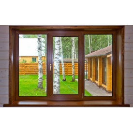 Металлопластиковое окно тройное в ламинации цветное золотой дуб 2080х1400 мм 