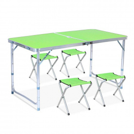 Стол туристический складной с 4 стульями набор для пикника, кемпинга, рыбалки со стульями Sunrise в чемодане Зеленый