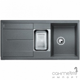 Гранитная кухонная мойка на полторы чаши с сушкой Blanco Metra 6S Silgranit 518877 темная скала