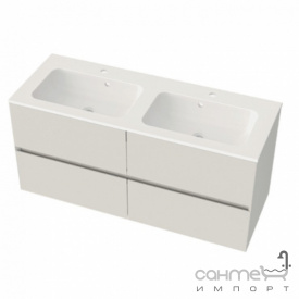Подвесная тумба с двойной раковиной Mirater Freya 120 белая матовая, раковина Della