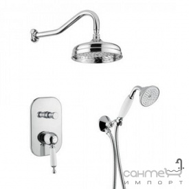 Смеситель скрытого монтажа для ванны/душа с верхним душем и лейкой Bugnatese Oxford OXDO6374 золото, ручка белый пластик