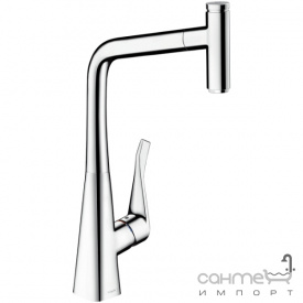 Смеситель для кухни с кнопкой управления и выдвижной лейкой Hansgrohe Metris Select 14884800 нержавеющая сталь