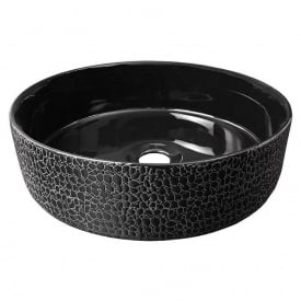 VOLLE Умывальник 36*36*12см накладной керамический круглый, черная &quot;кожа&quot;