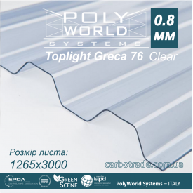 Профилированный поликарбонат PWS Toplight T76/18 Clear 1040Х3000Х0.8 мм прозрачный Италия