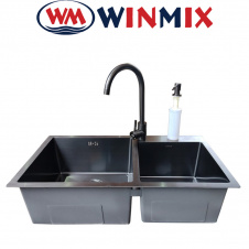 Кухонная мойка Winmix SET 7843 D-220x1.0-PVD-BLACK (со смесителем, диспенсером)