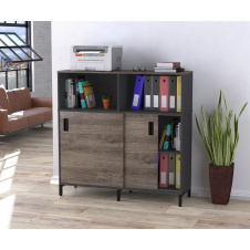 Тумба офисная LS-1200х1200 Loft-design с раздвижными серыми дверями дуб-палена