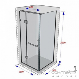 Душевая кабина Weston WK3 1100x900x2000 прозрачное стекло/polish, ручка-держатель, левосторонняя