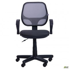 Офисное кресло AMF Чат-4 черное и спинка-сетка серая для персонала операторов Коломыя