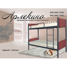 Кровать 2 яруса Металл-Дизайн Арлекино 1900(2000)х800 мм черный бархат/черный + яблоня/беж
