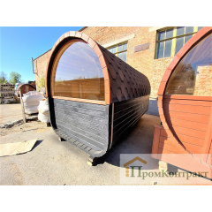 Баня бочка овальна 4х2,3м з термобруса з санвузлом Fassauna Thermowood Production Костопіль