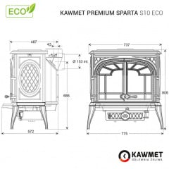 Чугунная печь KAWMET Premium SPARTA S10 13,9 кВт ECO 775х808х572 мм Хуст
